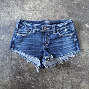 Silver Jeans Cut Off Denim Jean Shorts Womens 26 Blue Distressed Dark Stretch 2"